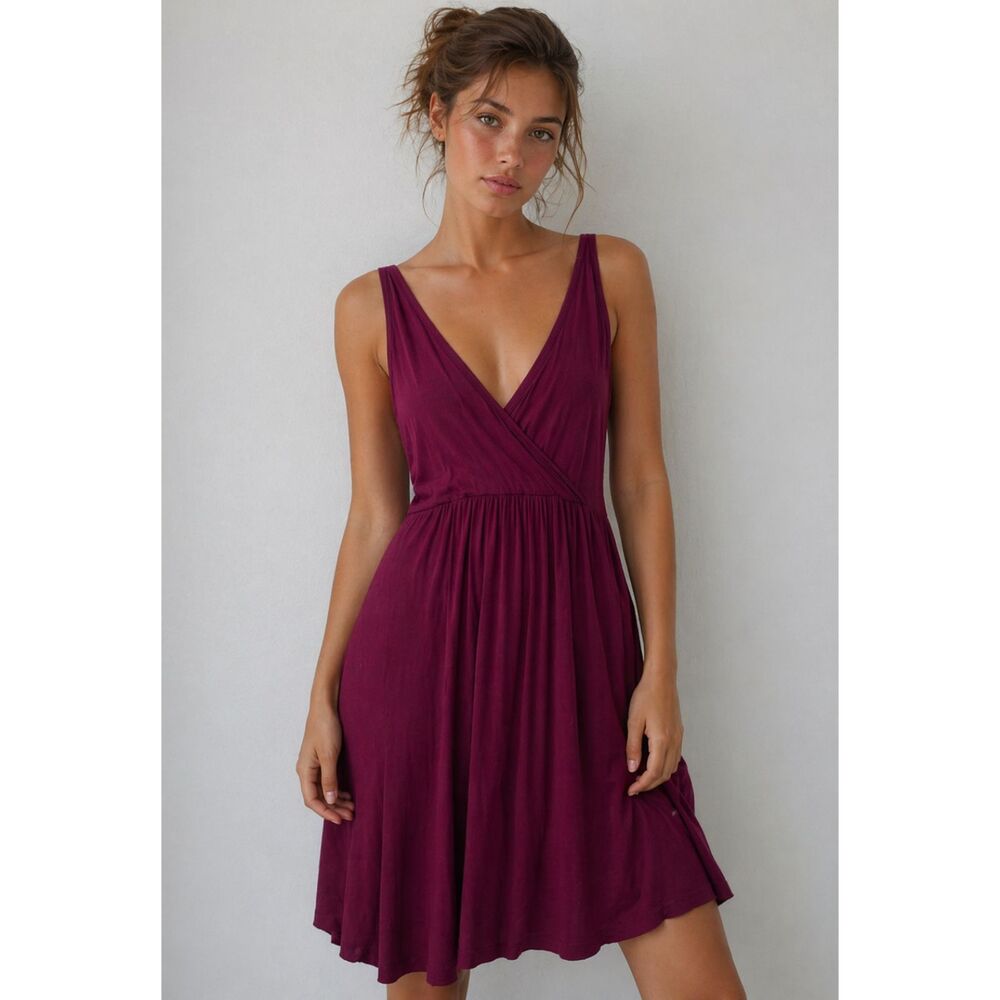WEACZZY Women Sleeveless Midi Dress Sz L Burgundy Adjustable Straps Rayon Blend